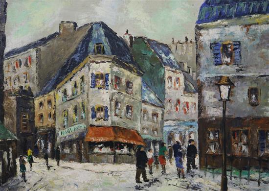 French School Paris street scene 20 x 28in.